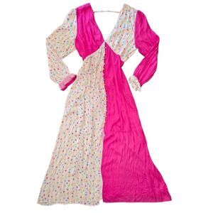 Julyliebe Womens Pink White Floral Long Sleeve Ruffle Sleeve Dress Size NWT XXL